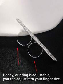 Bestselling New Geometric Dual-Finger Ring, Minimalist Adjustable Crystal Ring Suitable For Men And Women, Luxury Y2K Multi-Row Diamond Crystal Dual-Finger Ring, Openable Adjustable Personalized Ring, Party Jewelry, Valentine's Day Gift For Her, Fashionable Women's Long Bar Dual-Finger Ring