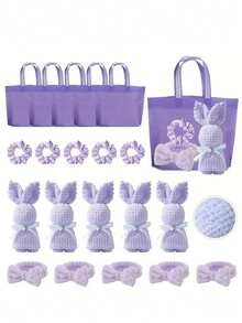 12/4件套水疗睡衣派对礼盒套装 - 包括1条兔子造型毛巾、1个发带、1个发圈和1个手提袋。非常适合单身派对、水疗派对、生日、情人节、婚礼、下午茶、周年纪念日和其他场合。 - 彩色 - 查看 2