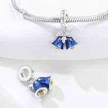 CYMYSS 1 件圣诞雪花铃铛吊坠珠，镀铜银材质，镶嵌立方氧化锆，女士吊坠饰品，冬季及圣诞节节日珠宝礼物