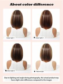 12-Inch Multicolor Short Bob Wig With Bangs Is An Elegant And Fashionable Women's Wig. It Is A Heat-Resistant Synthetic Woven Wig Suitable For Festivals, Travels, Costume Parties, Family Gatherings, Role-Playing Actors, Weddings, And Daily Wear. It Is A Festival Gift For Women - 彩色 - 查看 8