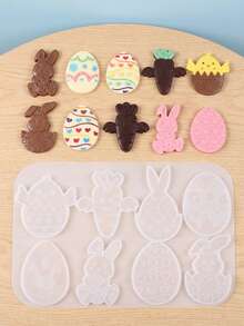 1/2pcs Easter DIY Hatching Bunny Egg Chocolate Silicone Mold, Festival Decoration Pendant Resin Mold, Full-Panel Easter Egg Bunny Silicone Mold For Pendants And Decorations - White - View 5