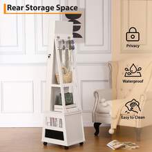 clóset organizador de joyas con espejo de longitud completa, espejo giratorio de 360°, clóset grande de joyería con LED y estantes, gabinete de joyería con cerradura para recámara - Blanco - Ver 3