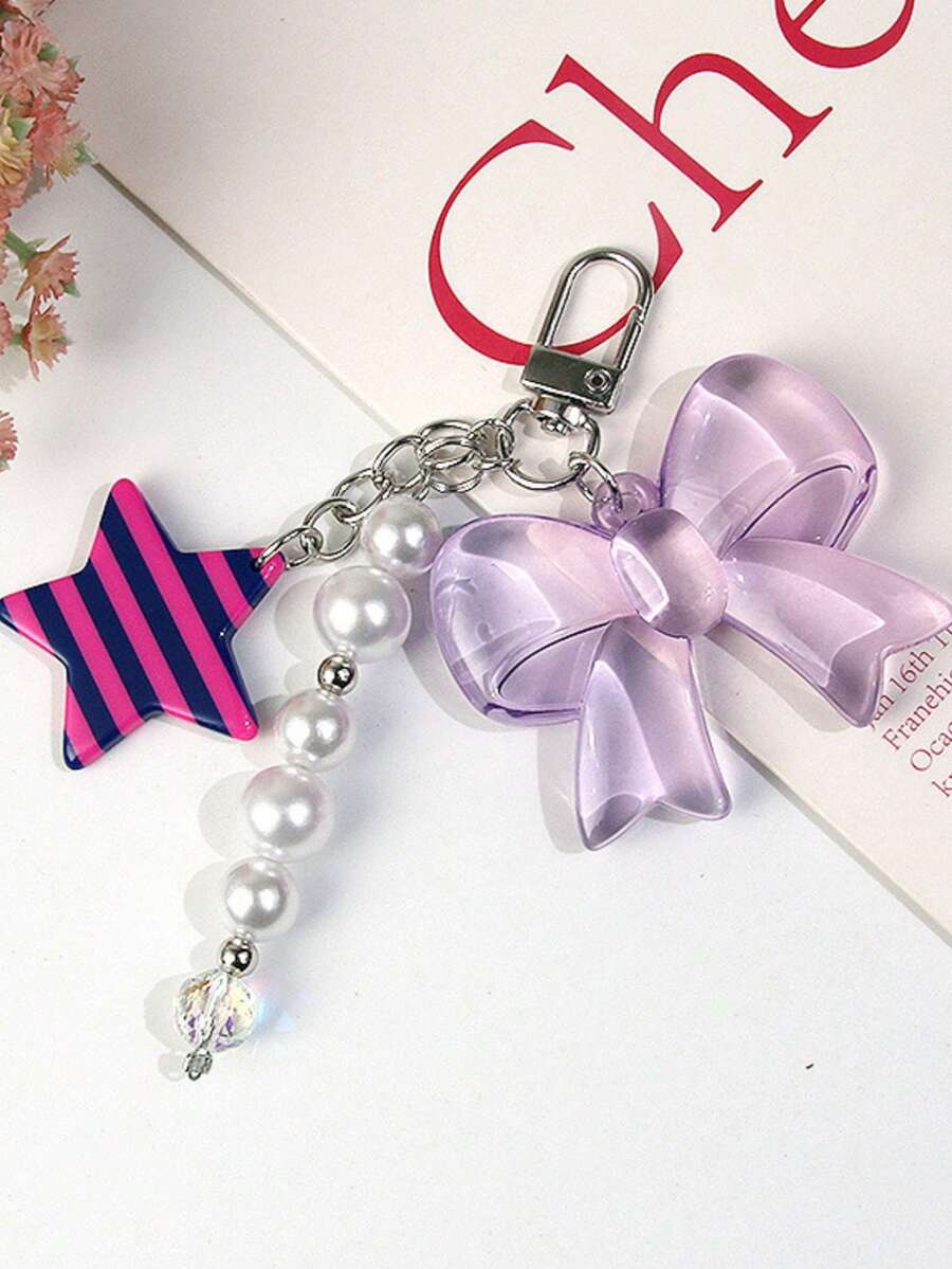 1pc Unisex INS Style Acrylic Bowknot & Star Pendant Keychain, Fashionable Minimalist Bag Charm - Multicolor - View 1