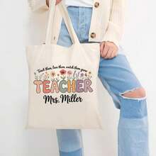 NAZENTI Custom Teacher Tote Bag, Personalized Teacher Appreciation Gifts Canvas Tote Bag, Teachers Women - 設計 6 - 查看 5