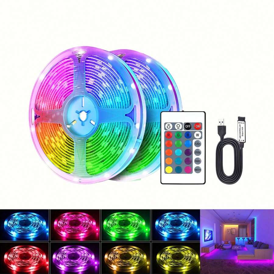 1pc 5V USB LED Light Strip, 3535 LED, 24-Key IR Remote Control, Dimmable. Suitable For Bedroom And Living Room Ambient Lighting, Christmas And New Year Decoration Lights - Multi-color Light - View 1