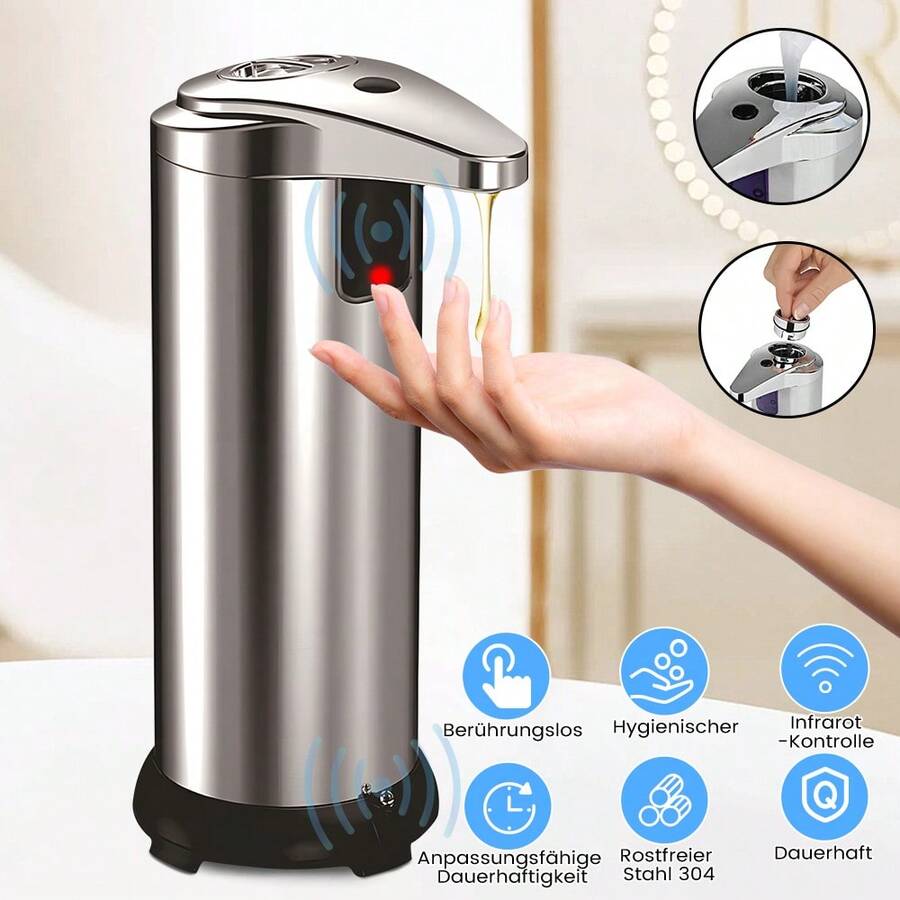 9.5oz/280ml Automatic Foaming Soap Dispenser Touchless,3-Level Adjustable Volume For Liquid Soap,Water-Resistant, Hotel, Restaurant And School, Kitchen & Bathroom,Clog-Free, Stainless Steel( No Battery) - 銀色 - 查看 1