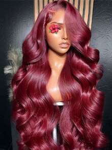 30 Inch 99j Burgundy Wig Human Hair 250% Density Body Wave Lace Front Wigs Human Hair Glueless 13x4 HD Transparent Lace Frontal Wig Burgundy Wine Red Colored Body Wave Wig Pre Plucked With Baby Hair No Shedding & Easy Maintenance - S99J - 查看 1