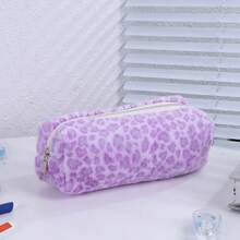 Small Leopard Print Pencil Case, Backpack, Large Capacity Cosmetic Bag, Stationery Pencil Case, Backpack - Plush Leopard Print - View 12