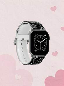 黑色背景涂鸦白色爱心男女通用时尚硅胶表带，兼容 38mm 40mm 41mm 42mm 44mm 45mm 49mm，兼容 Series Ultra/SE/11/10/9/8/7/6/5/4/3/2/1 - 彩色 - 查看 3