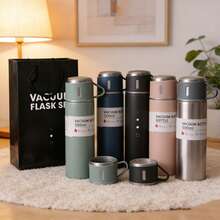1 Set Outdoor Water Bottle Stainless Steel Cup & Water Bottle Set With 3 Lids - Leakproof Outdoor Camping & Hiking Cups For Home, Office, Travel - Durable Gift Set For Couples, Spill-Proof Design, Modern Drinkware, Highquality Thermosware, Office Workers,Gift Box Packaging, Suitable As A Holiday Gift - 綠色A款 - 查看 2