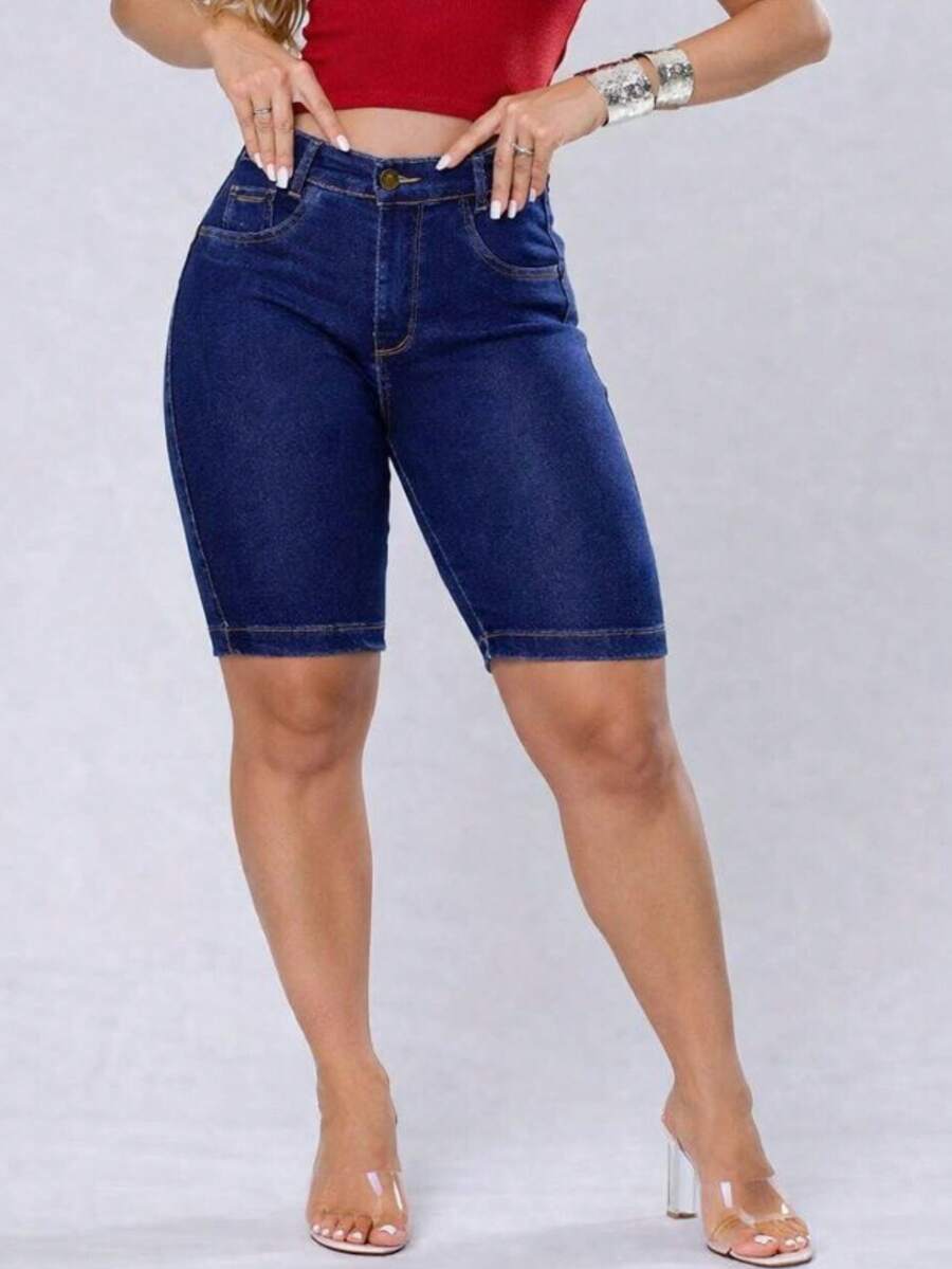 Plus Size Denim Shorts - Màu xanh lam - Xem 1