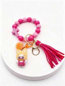 New Unisex Silicone Beaded Cute Pendant Keychain, Suitable As School Stationery, Bag Decor, Gifts For Friends, Family, Coworkers, Applicable For Parties, Weddings, Birthdays, Graduations, School Decorations, Dorm Decor, Back To School, Home Decor, Study Supplies - Multicolor - View 3