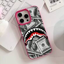 Money Phone Case, Aggressive Style, For Compatible With IPhone 17/17pro/17promax/17Air/Iphone16/16pro/16plus/16promax/15/15promax/15pro/11/12/13/14promax/12mini/13mini/11pro/11promax/12pro/12promax/13pro/13promax/14pro/14promax, Dollars And Shark Mouth Gift, Wealth Aesthetic Design Present For Him, Rich Lifestyle Gift - Màu Hồng Tươi - Xem 5
