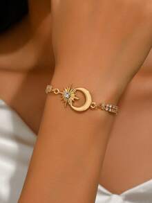 1pc Minimalist Versatile Star & Moon Decor Gold Edged Rhinestone Bracelet, Fashionable & Elegant Niche Jewelry For Women, Suitable For Daily Wear, Ramadan, Dates, Photo Shoots, Parties. The Rhinestone Chain Can Be Cut To Desired Length, And The Number Of Rhinestones Is Random.