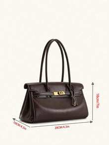 1 chiếc túi đeo vai nữ, kiểu dáng baguette, màu trơn, chất liệu giả da PU, thời trang, kiểu cặp tài liệu PEI, dành cho nữ, mẫu mới 2025, túi xách tay đeo vai, thiết kế độc đáo, kiểu dáng baguette. - Cà phê - Xem 3