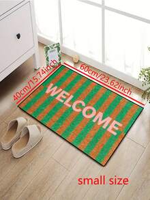 1 pieza Felpudo de bienvenida con rayas marrones y verdes, minimalista de felpa corta de secado rápido y antideslizante, lavable, decoración del hogar, adecuado para cocina, baño, comedor, entrada, fiesta, Año Nuevo, todas las estaciones, decoración de patio - Verde - Ver 8