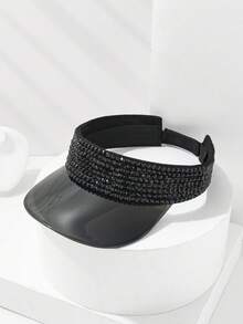 1 pieza Sombrero de sol con borde transparente y decoración de rhinestones, adecuado para deportes y actividades al aire libre, verano, vacaciones, festivales - Multicolor - Ver 14