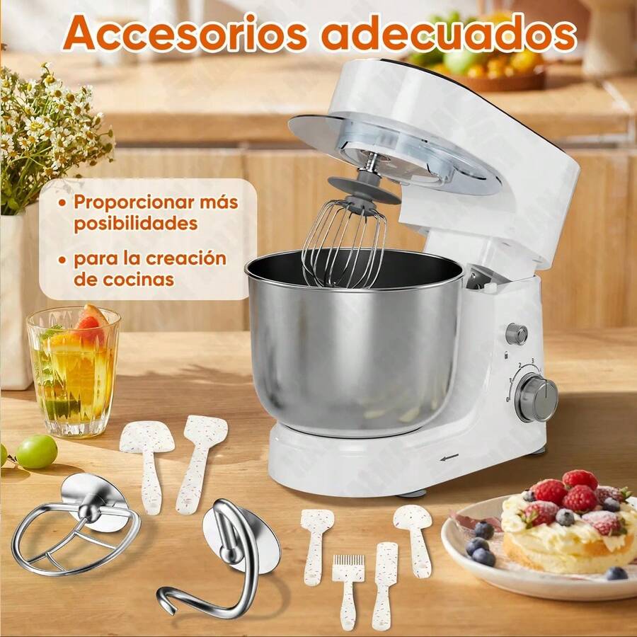 MOLOLAN Batidora de pie multifuncional de 6,5 cuartos con 10 configuraciones de velocidad - incluye un gancho para masa, batidor y paleta para mezclar, adecuada para hornear, hacer pasteles, etc. - diseño de cabezal inclinable fácil de usar, base antideslizante, tazón para mezclar de acero inoxidable. - Blanco - Ver 1