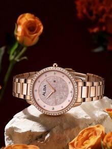 Seiko ALBA 女士优雅水晶腕表：玫瑰金表盘，送给女友或爱人的完美奢华礼物 AH7W20X1 - 金色 - 查看 9