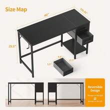 Computer Desk With 2 Drawers, 40 Inch Small Home Office Desk With Storage Study Writing Table, Modern Black - 現代黑 - 查看 3