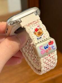 1pc Fashionable Cute Bear Thin Nylon Watch Band, Compatible With Apple Watch Series 11/10/9/8/7/6/SE/5/4/3/2/1/Ultra/2, Adjustable Knitted Band With Magnetic Clasp For Women/Girls, Fits 46mm/42mm/49mm/45mm/40mm/42mm/44mm/38mm , Great Gift For Girls - Apricot - View 4