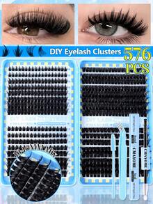 This Mixed Set Of False Eyelashes Includes 640/576/592/200 Pieces Of Dense False Eyelashes, Eyelash Clusters With Hooks, Dense Pointed Eyelash Clusters, Thin Eyelash Clusters, 12-20mm D-Shaped Individual False Eyelashes, And 3D Volumizing Eyelash Clusters. It Is Suitable For DIY Eyelash Styling And Comes With Glue, Sealing Stickers, Tweezers, And An Eyelash Brush. Portable And Versatile, It Is A Must-Have Eyelash Essential For Various Makeup Looks. - 藍色 - 查看 14