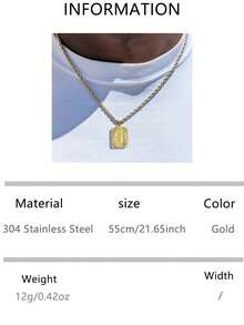 VJS Men's Necklace With Square Pendant And Initial Letter, Stainless Steel Beaded Chain, Personalized A-Z Letter Design - Gold - View 20