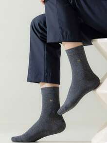 10 Pairs Men's Business Casual Socks, Antibacterial, 97% Nylon 3% Spandex, Breathable Moisture-Wicking Odor Resistant Mid-Calf Socks, Letter Pattern - Machine Washable, All Season - Multicolor - View 5