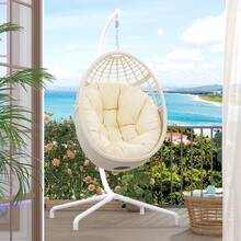 TWT Hanging Egg Swing Chair With Stand, Egg Chair For Indoor Outdoor, Wicker Rattan Basket With Cushion For Bedroom, Patio, Porch (Beige) - Light Pink - View 1