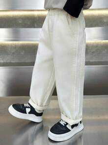 Quần jean denim in hình hoạt hình cho bé trai/trẻ nhỏ, kiểu dáng thường ngày, mùa xuân. - trắng - Xem 2