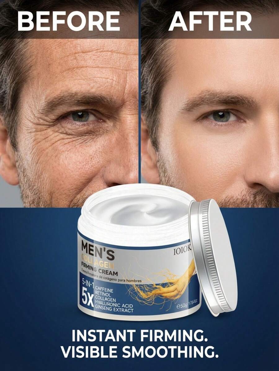 كريم وجه مضاد للشيخوخة والتجاعيد للرجال 5 في 1، 50 جرام، مُنكّه بالكولاجين والريتينول وحمض الهيالورونيك والكافيين والجينسنج، ترطيب عميق ومرطب، يشد ويرفع الملامح، يقلل الخطوط الدقيقة والتجاعيد، يوازن الزيوت، مناسب لجميع أنواع البشرة، استخدام صباحي ومسائي، هدية رائعة لعيد الأب أو الصديق - الجنسنج - مشاهدة 1