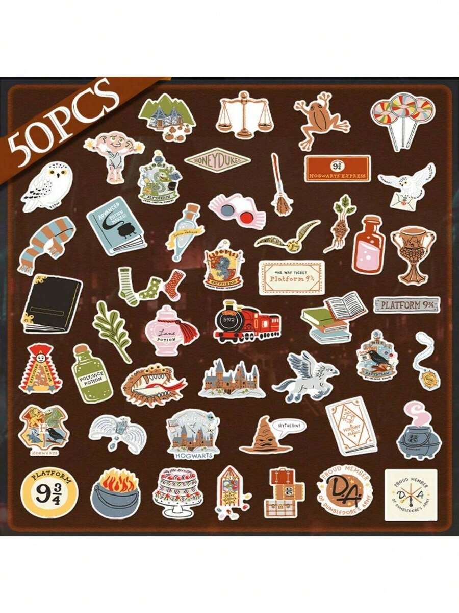 50PCS Warner Bros Officially Licensed Harry Potter Hogwarts Vinyl Stickers Waterproof Decals For Water Bottle Laptop Phone Car Christmas Birthday Gifts - Multicolor 1 - View 1