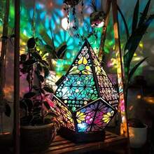 Starlight Projector Lamp,Boho Ambient Lighting Ceiling Projector Night Light, Wooden Colorful LED Lights For Bedroom Vintage Room Decor Aesthetic Unique Gifts For Christmas Halloween Birthdays - Năm mặt - Xem 5