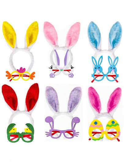 12pcs-Easter Party Glasses Frames Easter Bunny Ears & Mini Egg Glasses Easter Party Decorations Easter Photo Prop Basket Suitable For Adults, Gift Decorations Photo Booth, Adult Easter Basket Fillers Easter Party Small Gifts & Decorations