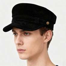 Vintage Octagonal Beret Hat Stylish Metal Belt Decorated Newsboy Cap Suede Captain Sailor Hat Outdoor Daily Use - 紅色 - 查看 1