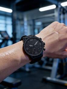 Fossil 男士 Nate 不锈钢石英黑色皮革计时腕表 JR1354 - 黑色 - 查看 5