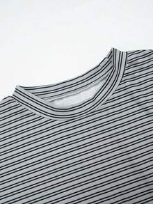 Women's Comfortable Regular Length Striped Knit Long Sleeve Crew Neck T-Shirt With Cinched Hem Detail