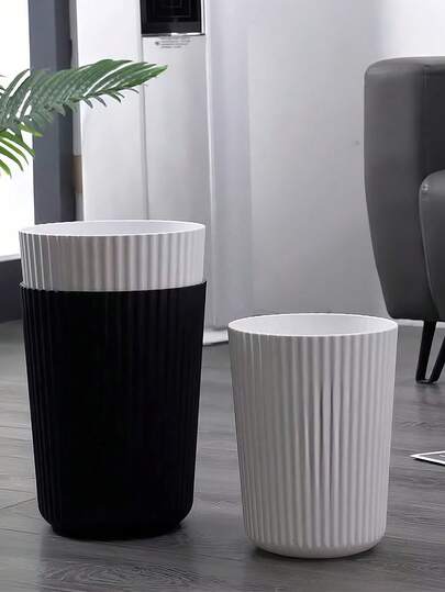 Tempat Sampah Plastik Tahan Air Motif Garis untuk Menyimpan Kulit Buah dan Potongan Kertas, Ember Penyimpanan Sampah untuk Wanita dan Pria, Aksesori Kamar Mandi Dapur untuk Kantor Asrama Kamar Tidur Ruang Tamu, Wadah Sampah Dekorasi Rumah Esensial Dekorasi Ruangan