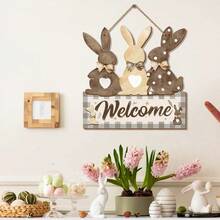 1 chiếc vòng hoa gỗ hình thỏ Phục Sinh màu nâu để trang trí cửa trước, đồ trang trí treo cửa hình thỏ Phục Sinh, vòng hoa gỗ mùa xuân, thích hợp để trang trí tiệc Phục Sinh, trang trí nhà cửa ngày lễ, trang trí treo cửa hàng cà phê và tiệm bánh. - Nhiều màu - Xem 3