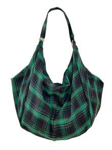 Túi đeo vai cỡ lớn họa tiết kẻ caro, kiểu dáng thời trang châu Âu và Mỹ, túi xách đa năng tiện dụng, phù hợp cho công việc, học tập và du lịch. - màu xanh lá - Xem 11