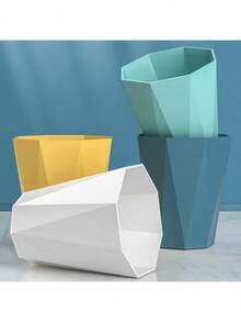 Uncovered Nordic Style Trash Can, Geometric Prism Shape, Matte Finish, Black Or White, Minimalist Design, Suitable For Office, Living Room Corner, Bedroom Bedside, Kitchen, Bathroom As A Distinctive Storage Tool, Made Of PP Material - Multicolor - View 3