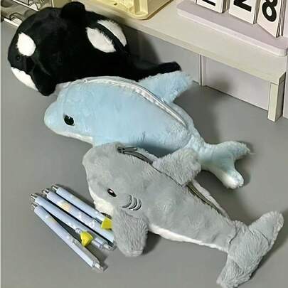 1 hộp bút hình cá voi và cá heo, hộp bút chủ đề đại dương, hộp bút dung tích lớn, hộp bút hình cá mập dày dặn, túi đựng văn phòng phẩm hình động vật ngộ nghĩnh, hộp đựng bút chì/giá đựng bút.