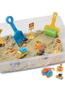 Creativity for Kids Sensory Bin: Juego de zona de construcción, actividades de aprendizaje preescolar, juguetes de excavadora para niños de 3 a 5 años en adelante, juguetes al aire última intervensión - Caqui - Ver 5