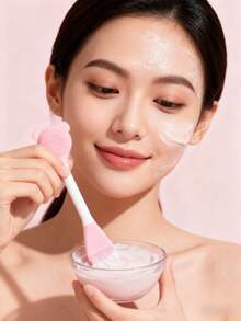 Silicone Two-Head Cleaning Facial Sheet Brush, 1pc Small Bear-Shaped Massage Face Cleaning Brush DIY Mud Film Apply Makeup Tool - Baby Pink - View 2
