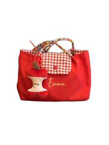 Customizable Large-Capacity Red Plaid Shoulderhandbag; Customizable Tote Bag For Students, Customizable Shoulder Satchel Daypack,Bag For Women, Commuting, And Casual Use. - Multicolor - View 7