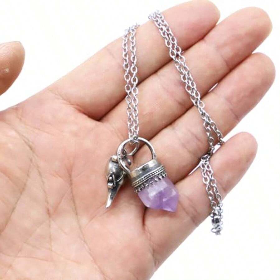 Collar colgante vidrio clásico talismán amatista cruz cuervo medallón cruz cuervo amatista citrino collar hombres mujeres - como en la foto - Ver 1