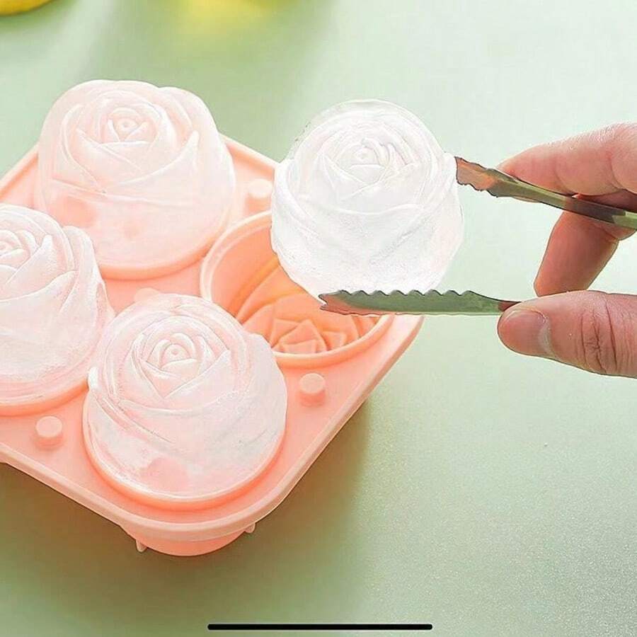 Molde de silicona con diseño de rosas para cubitos de hielo, apto para cócteles, whisky, bolas de hielo, y también se puede usar para hacer jugo y otras bebidas frías. Este molde de hielo también es ideal como regalo del Día de San Valentín. - Rosa - Ver 1