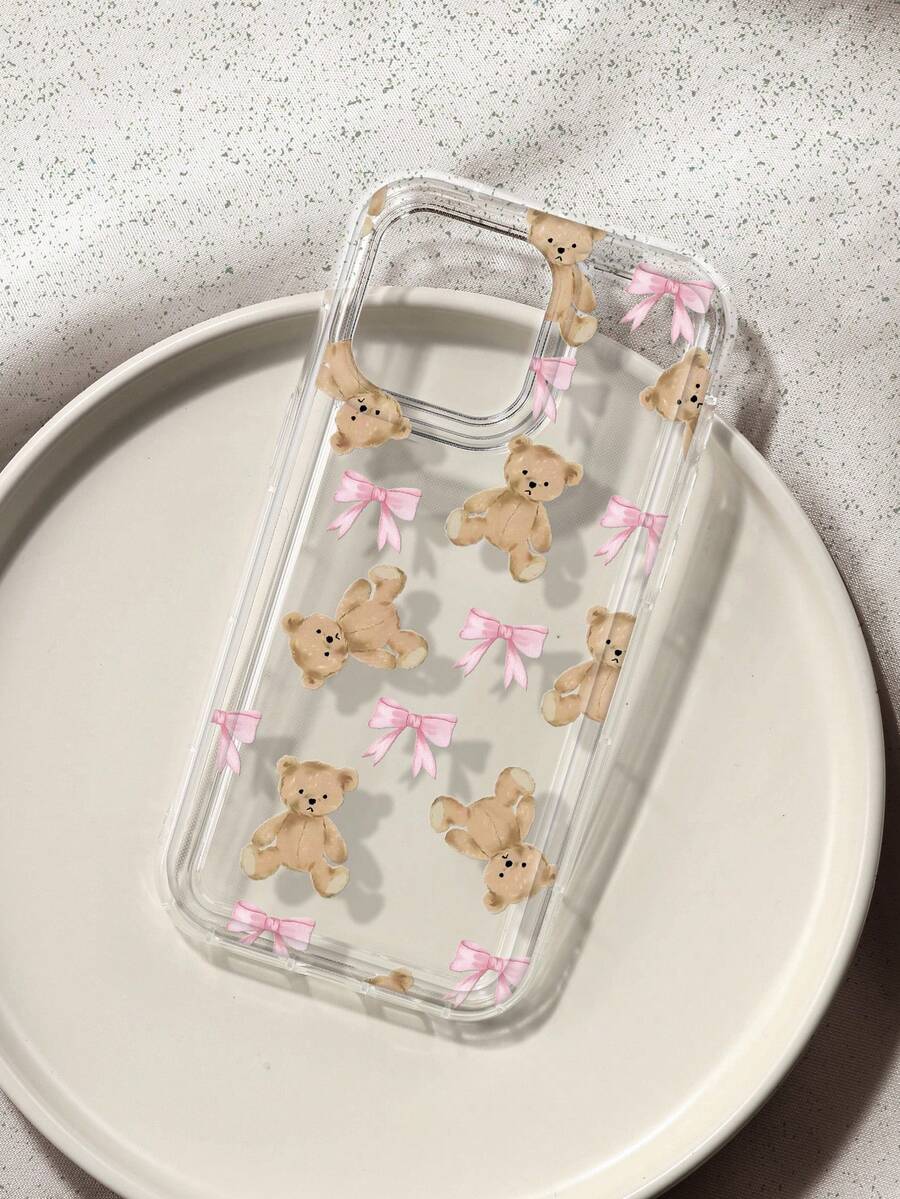 Cute Little Bear Bowknot Printed Transparent Phone Case Compatible With IPhone 13/11/17/17pro/16/14/15/15pro/15 Plus/15 Promax/7plus/8plus/X/Xs Max/Xr/11pro/12pro/13pro/14pro/12mini/13mini/11promax/12promax/13promax/14promax/14plus/17pro Max/17Air/6/6s Plus/7/8/16Pro/16plus/16promax/Se2/17promax&Compatible With Samsung Galaxy/A54/A14/A12/A13/A15/A32/A33/A24/A52S/S20/S21/S22/S23/S24/S23Plus/S24ultra/S25/A15/A33/A23 - Multicolor - View 1