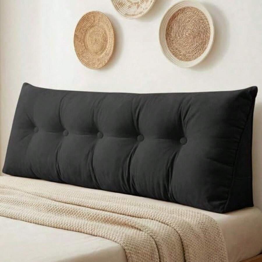 Superior Bronz Headboard Pillow Queen Large Triangular Wedge Headboard Pillow For Reading And Resting Backrest Positioning Support Pillow With Removable Cover Black - Black - View 1