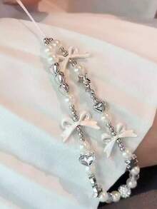 1 件 InS-Style 白色蝴蝶结手机链，镶钻心形手机壳，挂绳，钥匙扣，DIY 手链，相机吊坠，背包吊坠 - 彩色 - 查看 3